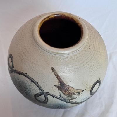 Charlie Tefft Pottery Ceramic Vase w/ Bird Design (DR-DZ)