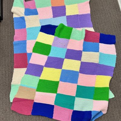 Afghan Lot - 3 blankets - colorful squares - various sizes