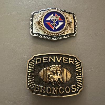 K OF C BELT BUCKLE AND 1976 DENVER BRONCOS BELT BUCKLE