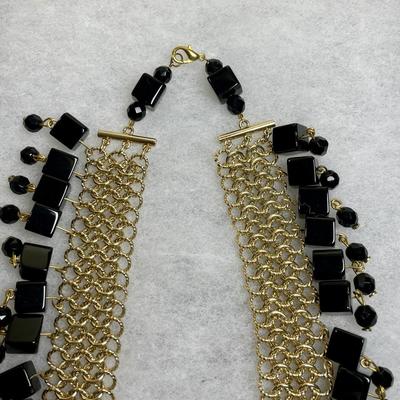 Vintage Black Glass beads on Chainmaille Necklace