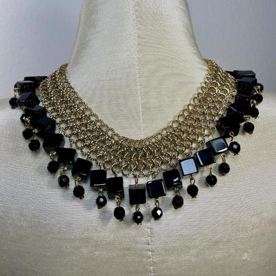 Vintage Black Glass beads on Chainmaille Necklace