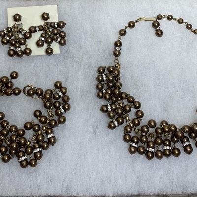 3 Piece Bronze faux pearl Necklace set