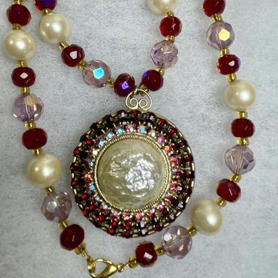 Vintage Rhinestone and Faux Pearl Pendant