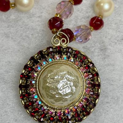 Vintage Rhinestone and Faux Pearl Pendant
