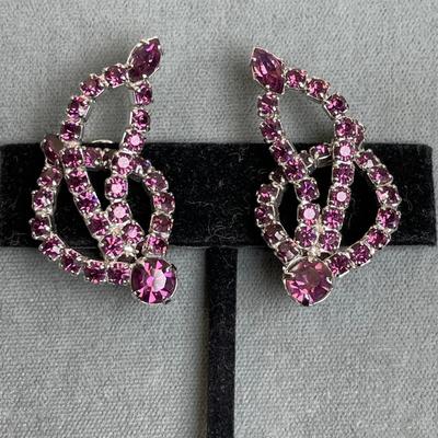 Vintage Purple Rhinestone Earrings