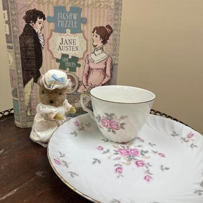 Jane Austen puzzle Beatrix mouse and Lefton tea cup and plate
