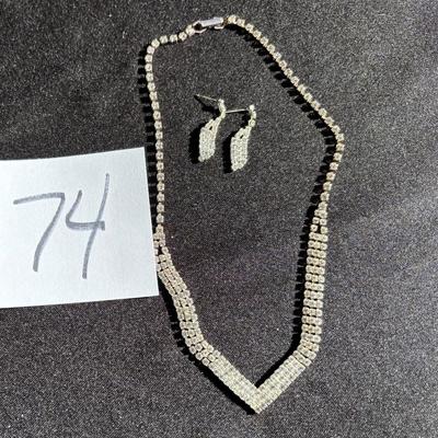 Silver Rhinestone Necklace and Earrings
