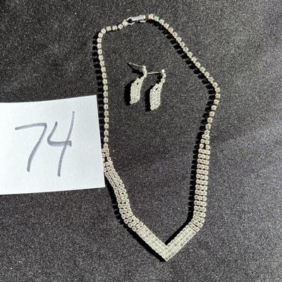 Silver Rhinestone Necklace and Earrings