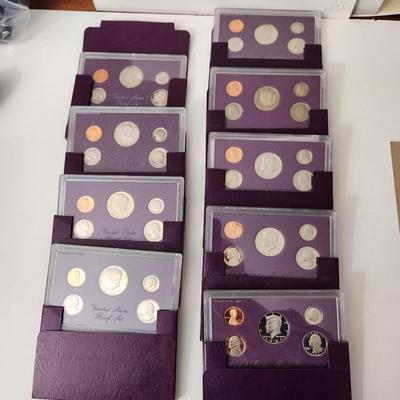 9 sets of United States Mint Proof Sets 1984,85,86,87,88,89,91,92,93