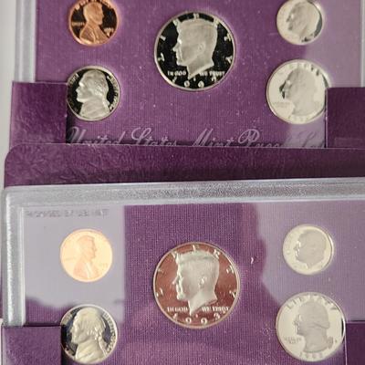 9 sets of United States Mint Proof Sets 1984,85,86,87,88,89,91,92,93