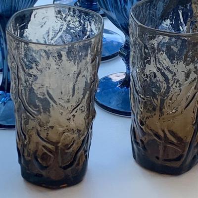 Blue & Amber Mid Century Libby Glasses Lot