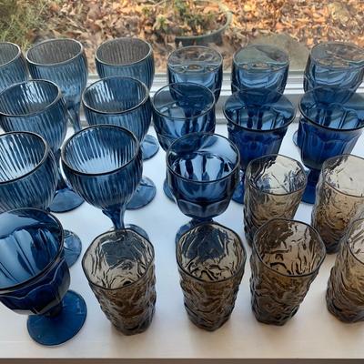Blue & Amber Mid Century Libby Glasses Lot