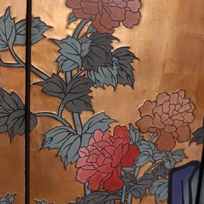 Vintage Oriental Asian Gold Four Panel Screen Room Divider