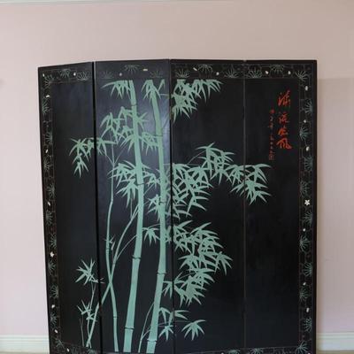 Vintage Oriental Asian Gold Four Panel Screen Room Divider