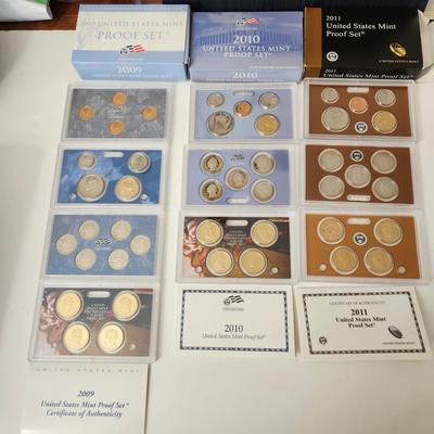 United States Mint Proof Sets 2009,2010,2011 w COA
