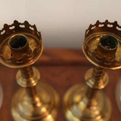 Pair of Candlesticks with 18" Glass Hurricane Shades