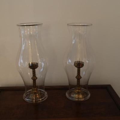 Pair of Candlesticks with 18" Glass Hurricane Shades