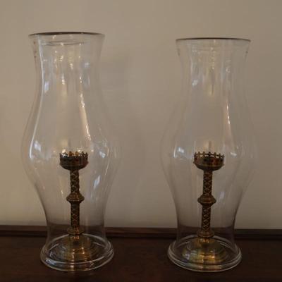 Pair of Candlesticks with 18" Glass Hurricane Shades
