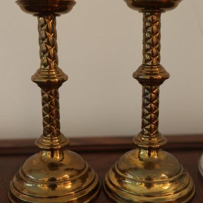 Pair of Candlesticks with 18" Glass Hurricane Shades