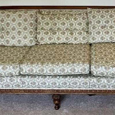 Vintage Sofa With Carved Wood Trim