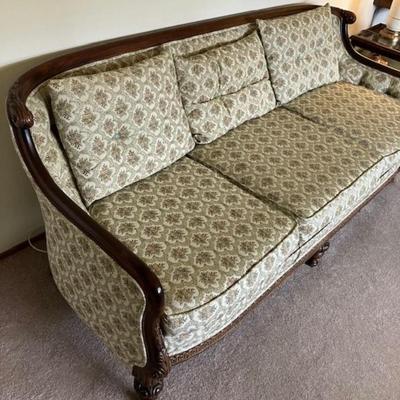 Vintage Sofa With Carved Wood Trim