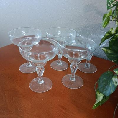 MARGARITA AND CRYSTAL STEMMED GLASSES PLUS FAUX PLANT