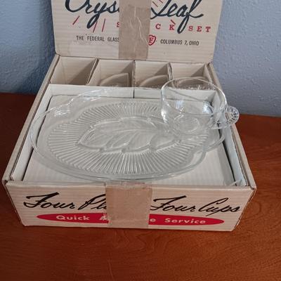 CRYSTAL LEAF SNACK SET, NEW REED PLACEMATS AND A TEA KETTLE