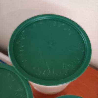 WOODEN SLAT SERVING BLOCK, HAND MIXER, FLOUR SIFTER, SUGAR POURER AND PLASTIC CANISTERS
