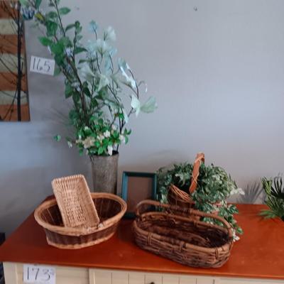 FAUX PLANTS & FLOWERS PLUS A VARIETY OF WICKER BASKETS