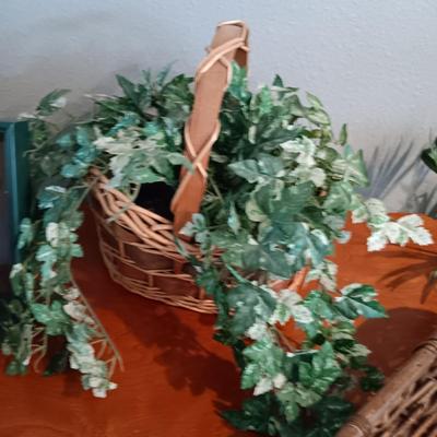 FAUX PLANTS & FLOWERS PLUS A VARIETY OF WICKER BASKETS