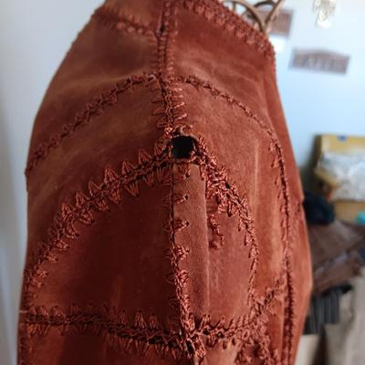 LADIES RUST COLORED LONG LEATHER JACKET (MEDIUM)
