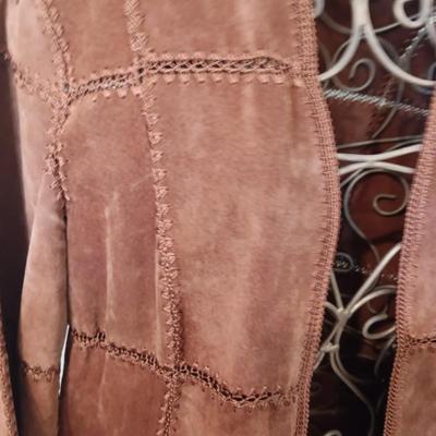 LADIES RUST COLORED LONG LEATHER JACKET (MEDIUM)