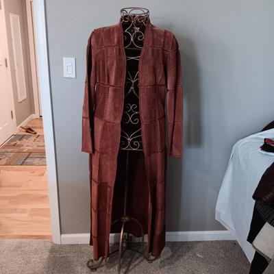 LADIES RUST COLORED LONG LEATHER JACKET (MEDIUM)