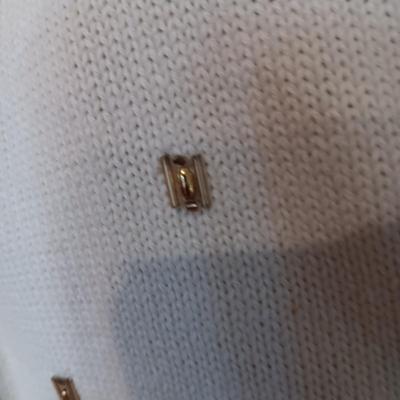 CLASSY MIKE & ME IVORY COLORED KNIT SWEATER WITH GOLD BEAD ACCENTS AND REMOVABLE FAUX FUR COLLAR (MEDIUM)