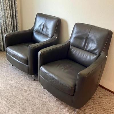 Two Domicil Gray Leather Chairs
