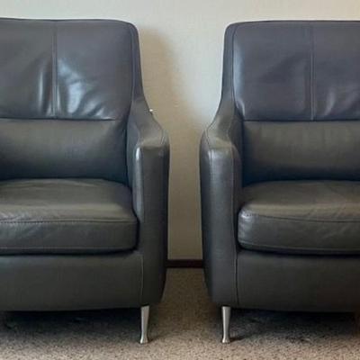 Two Domicil Gray Leather Chairs