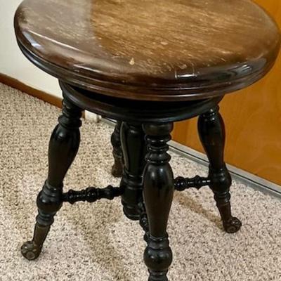 Vintage Piano Stool With Glass Ball Feet