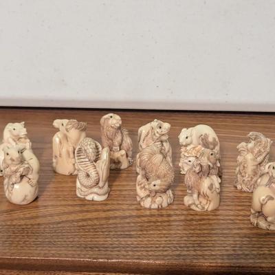 Carved Zodiac Animal Figures With The Box