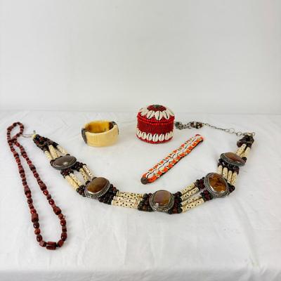 1247 Lot of Aboriginally Bracelet & Belt Lot w/ Stone Necklace