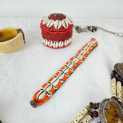 1247 Lot of Aboriginally Bracelet & Belt Lot w/ Stone Necklace