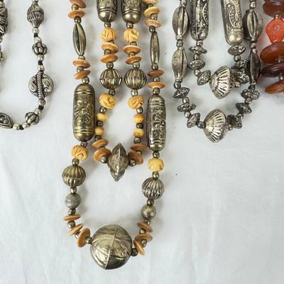 1248 Large Lot of Silver tone/Stone Indian Necklaces