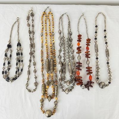 1248 Large Lot of Silver tone/Stone Indian Necklaces