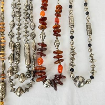 1248 Large Lot of Silver tone/Stone Indian Necklaces