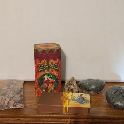 Antique Chinese Mudman Feathers White Sage Incense Sticks