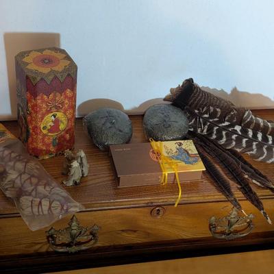 Antique Chinese Mudman Feathers White Sage Incense Sticks