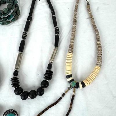 1250 Bone/Stone/Shell Necklaces With Wrap Turquoise Bracelet & Clip Earrings