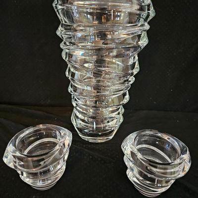 Beautiful Nachtmann glass vase "Vase Slice" With matching tea light candle holders
