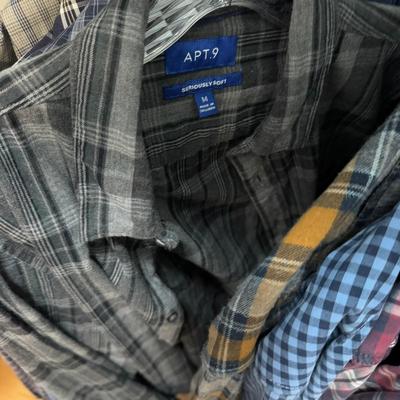 1253 Lot of Men's Plaid Casual Large/Small Shirts With Two Pairs of Pants