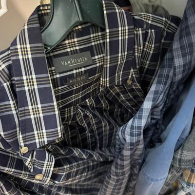 1253 Lot of Men's Plaid Casual Large/Small Shirts With Two Pairs of Pants