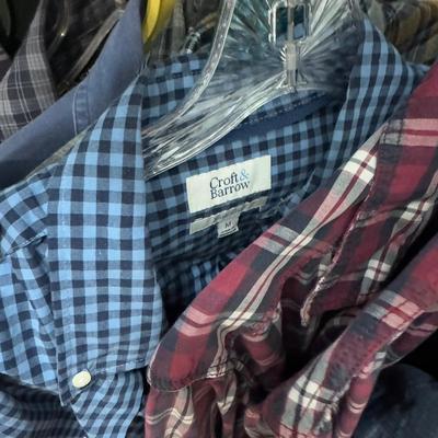 1253 Lot of Men's Plaid Casual Large/Small Shirts With Two Pairs of Pants